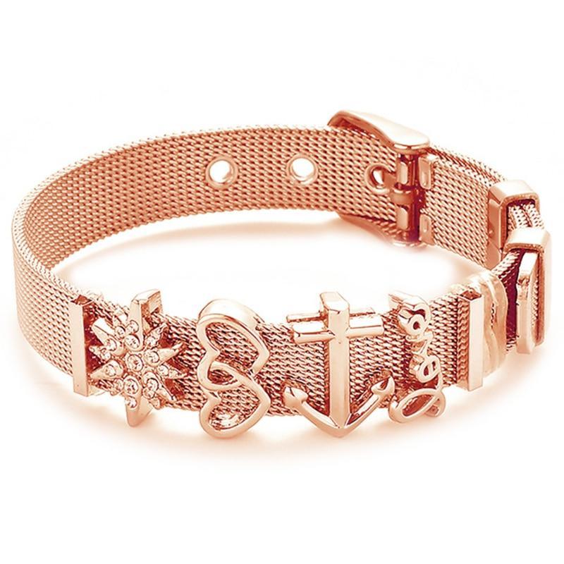 18K Gold Plated Italian Mesh Heart and Anchor Charm Bracelet