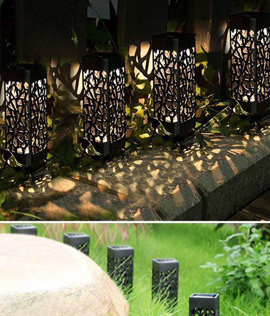 8-Pack Retro Waterproof Solar LED Lamps in Black Stainless Steel
