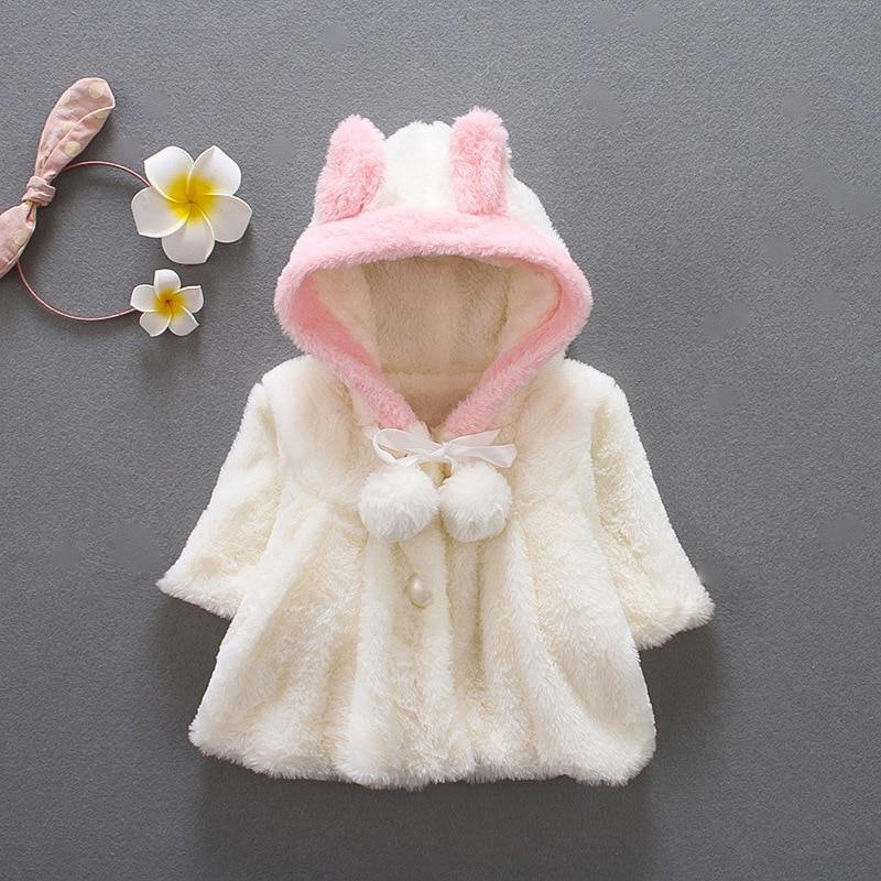 Baby Girl Rabbit Ear Fur Cloak Jacket - Pastel Winter Outerwear