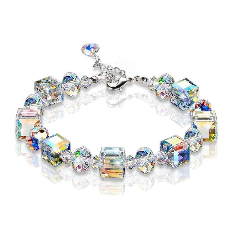 Square Crystal Link Chain Stretch Bracelet for Glamorous Parties