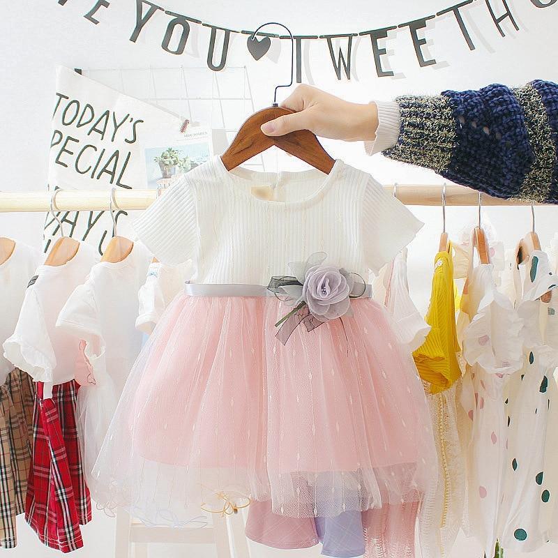 Toddler Girls Cotton Tutu Dress in Pink and White Princess Style