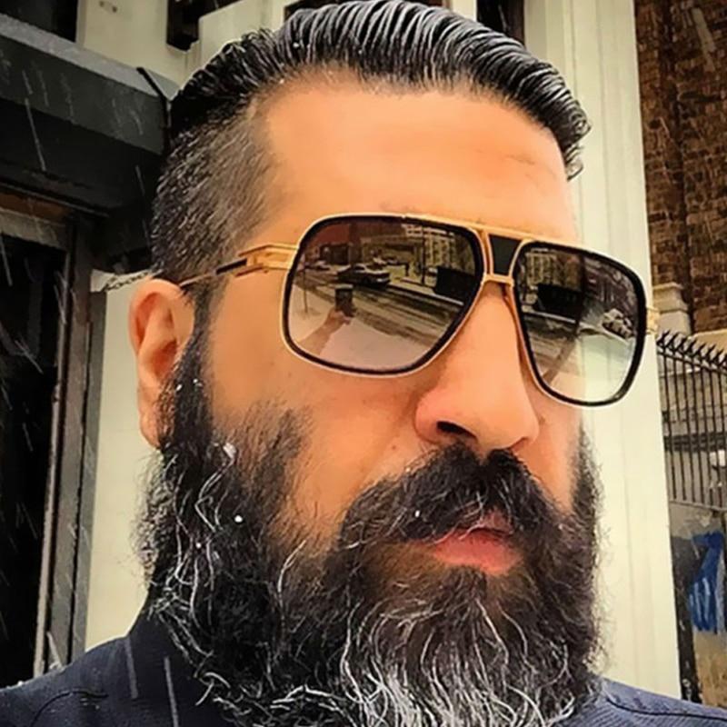 Oversized square luxury sunglasses with gold frames for men and women