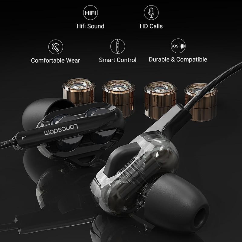Dual Driver Wired Type-C Earphones with Mic - Black/White