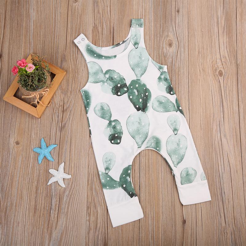 Cactus Print Sleeveless Baby Romper - Soft Cotton Blend Jumpsuit