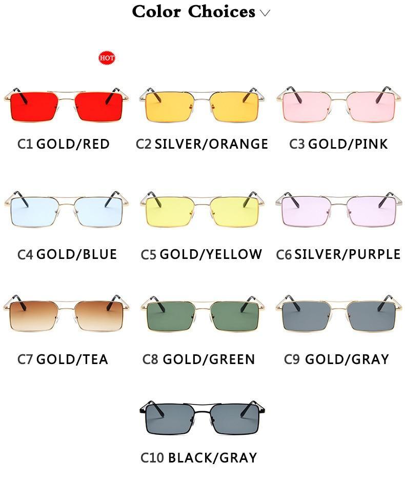 Retro Rimless Rectangle Sunglasses Gold Metal Frame UV400 Sunnies