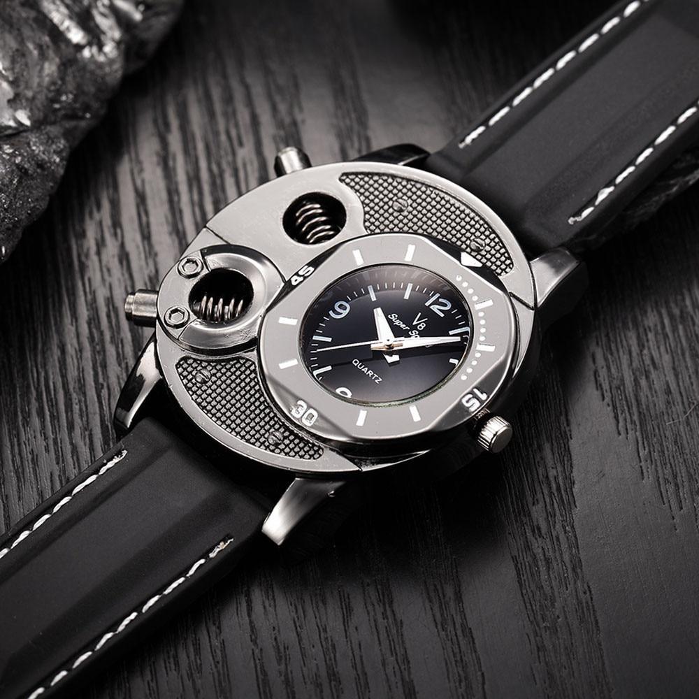 Men's Chronograph Luxury Leather Watch - Black & Silver Modern Style