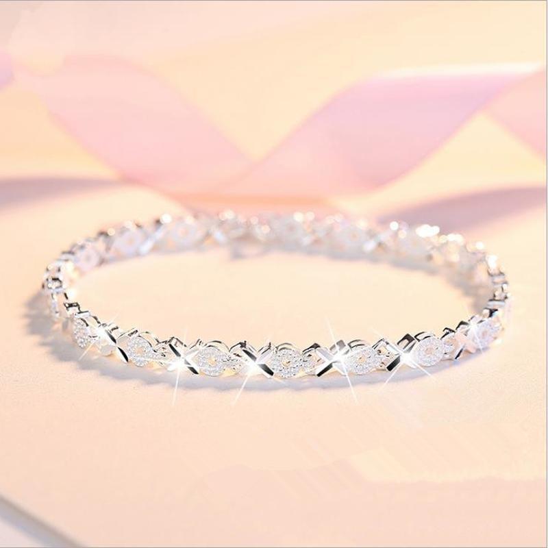 Italian 925 Sterling Silver Geometric Zircon Bracelet