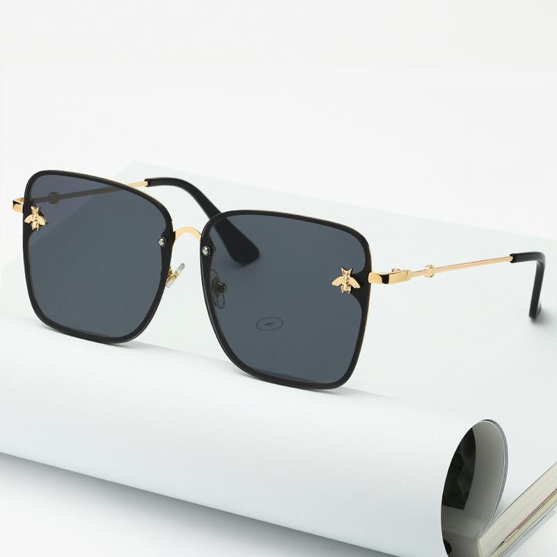 Oversize Rimless Square Bee Sunglasses with UV400 Gradient Lenses