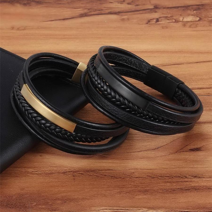 Multilayer Leather Magnetic Bracelet for Men Hand Charm Jewelry