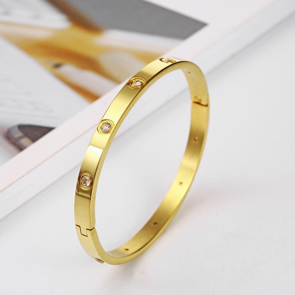 Rose Gold Crystal Bangle Bracelet in Stainless Steel