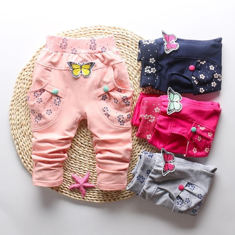 Cute Butterfly Embroidery Baby Girl Pants 100% Cotton Floral