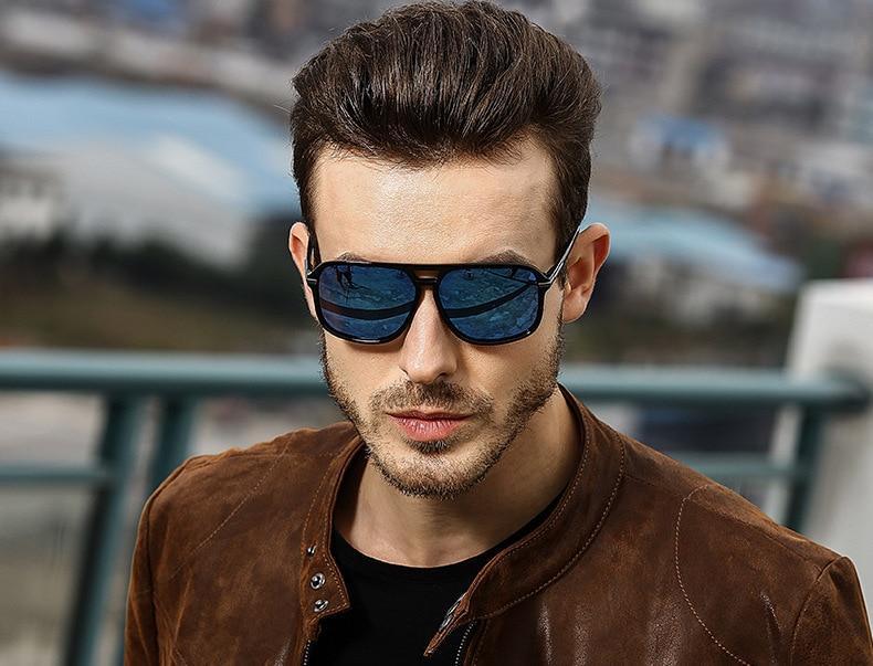 Oversized men's polarized driving sunglasses in black with metal frame.