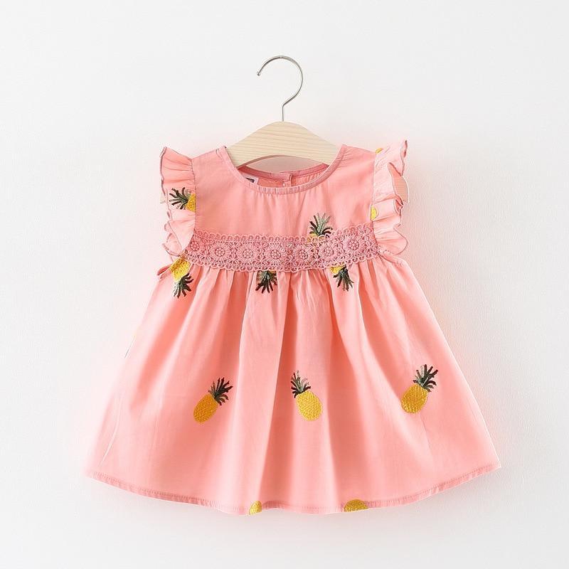 Summer Pineapple Print Baby Girl Frill Sleeve Cotton A-Line Dress