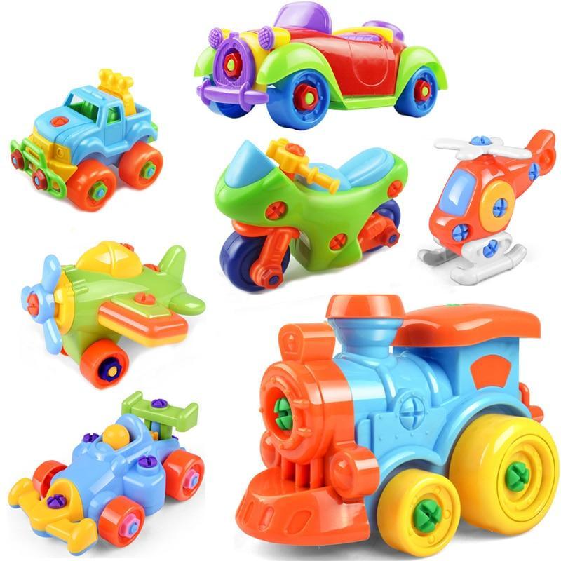 Vibrant 3D motorcycle disassembly puzzle toy in primary colors for kids educational play
