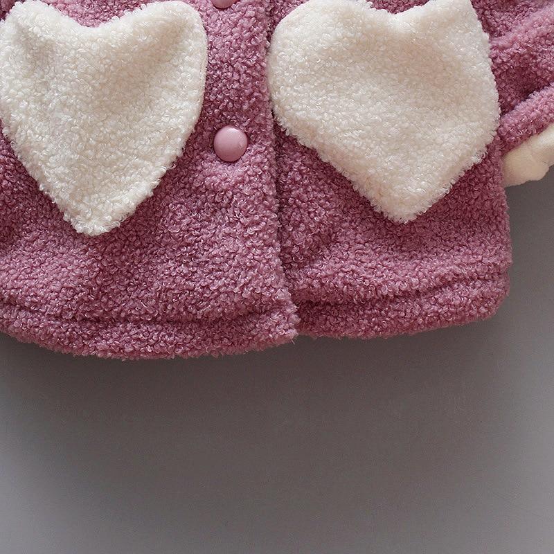 Baby Girls Heart Print Thick Velvet Winter Hoodie Jacket Outerwear