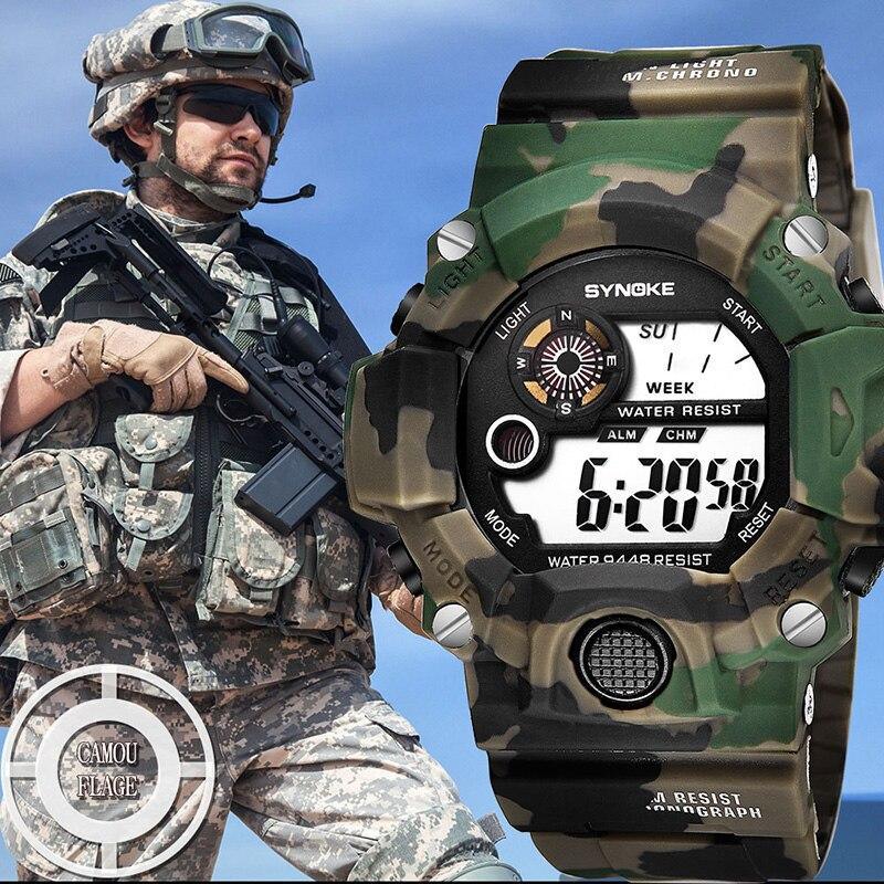 Men's tactical camouflage digital watch with analog and digital dials
