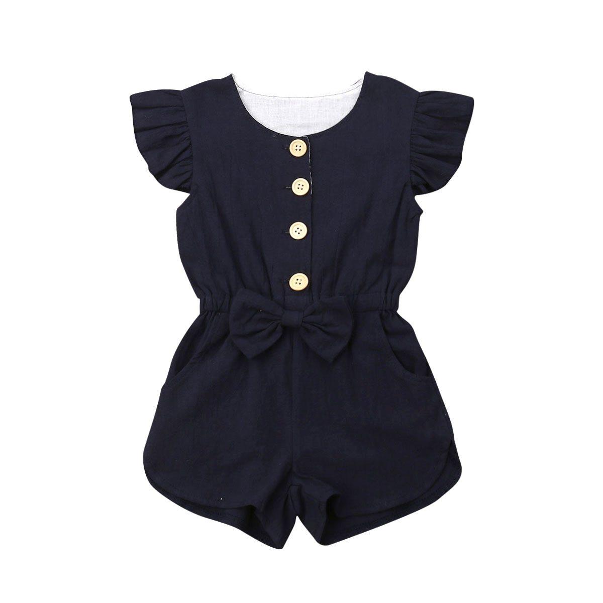 Baby Girl Sleeveless Ruffle Romper Cotton Blend Button Playsuit
