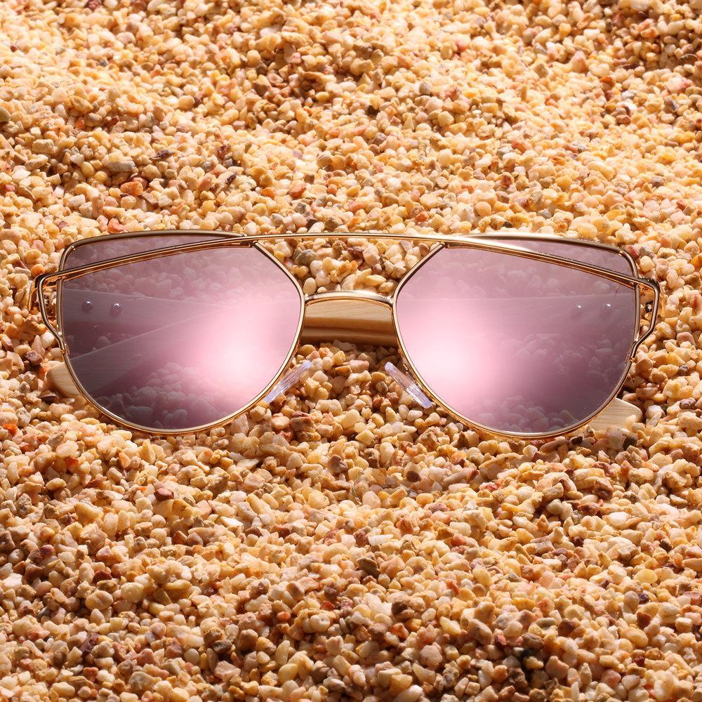 Polarized Cat Eye Sunglasses with Bamboo and Metal Frame