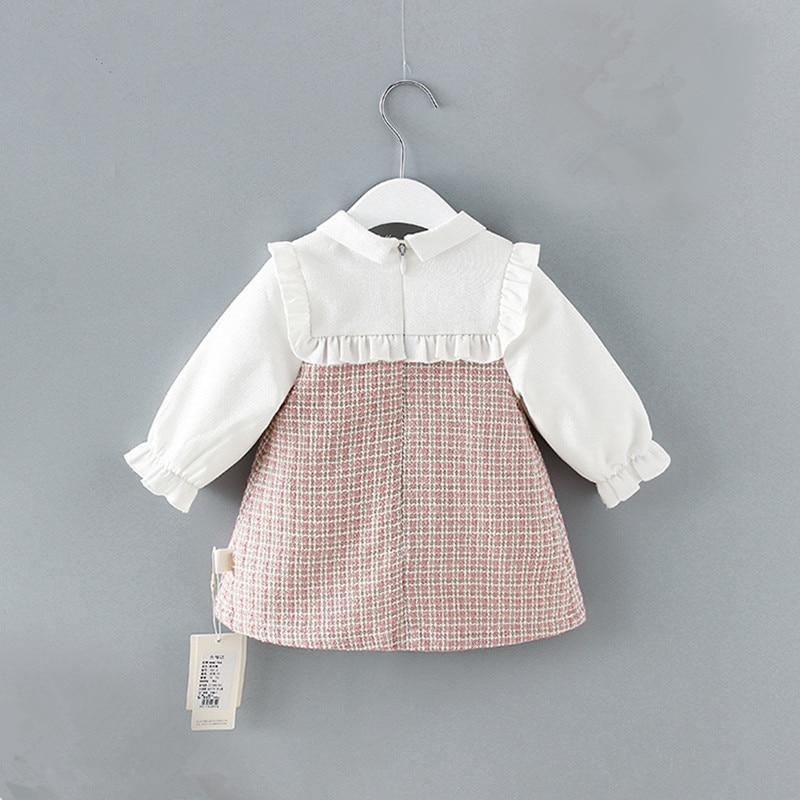 Vintage A-Line Lantern Sleeve Dress for Baby Girls - Plaid