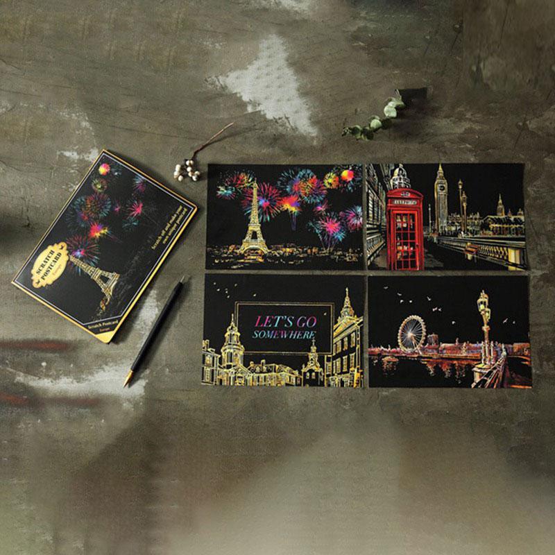 Magic Scratch Art Postcards, 4-Piece Creative Doodle Set
