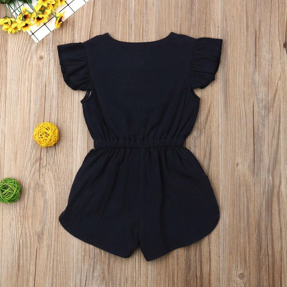Baby Girl Sleeveless Ruffle Romper Cotton Blend Button Playsuit
