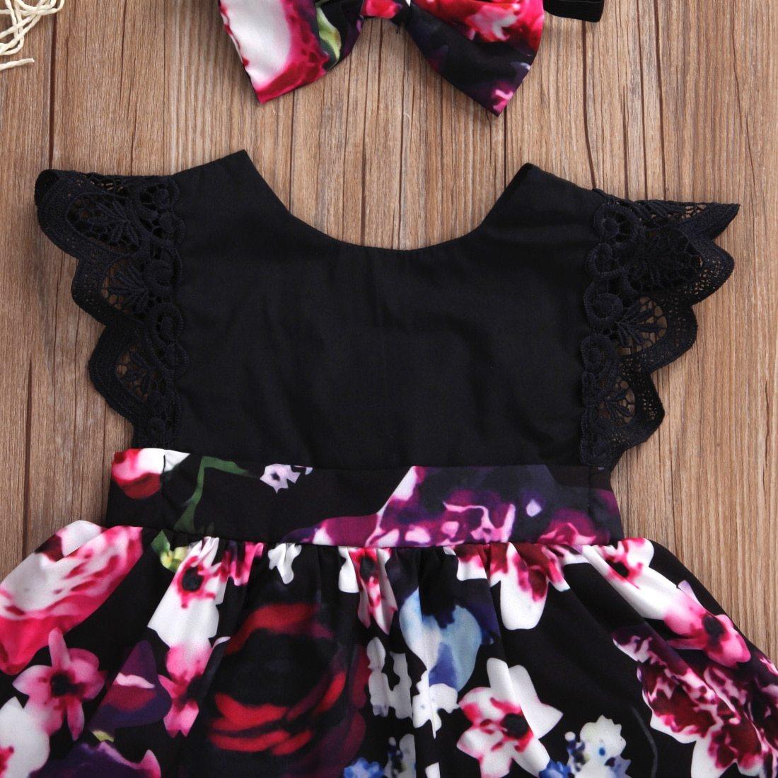 Newborn Baby Girl Floral Romper Tutu Dress with Bow