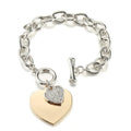 Dainty Heart Charm Link Chain Bracelet in Polished Silver Tone
