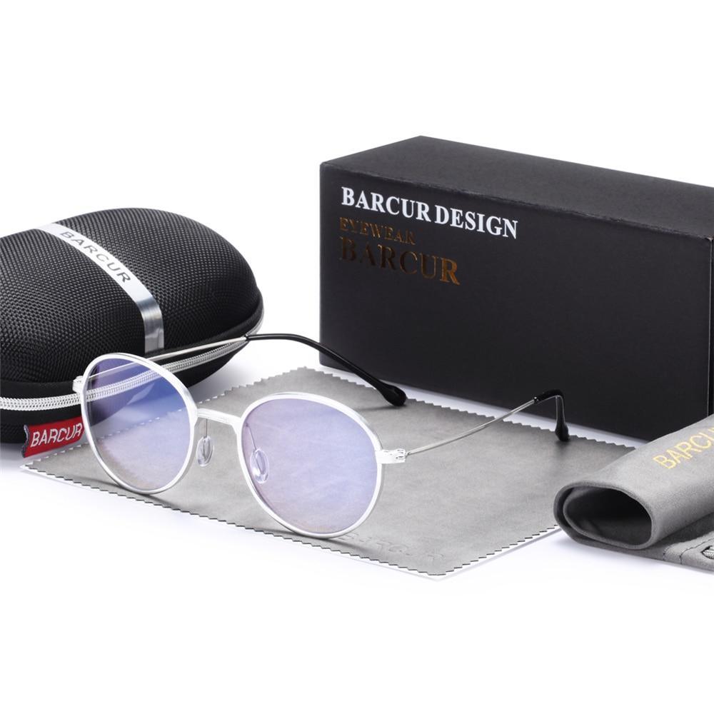 Round anti-blue light computer glasses with stainless steel hinges