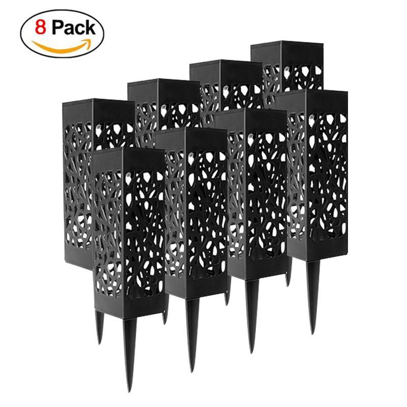 8-Pack Retro Waterproof Solar LED Lamps in Black Stainless Steel