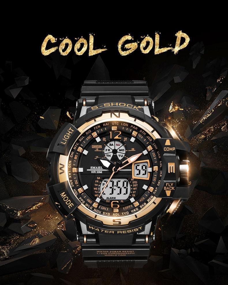 Modern Red Hybrid Digital-Analog Military Sport Watch 50M