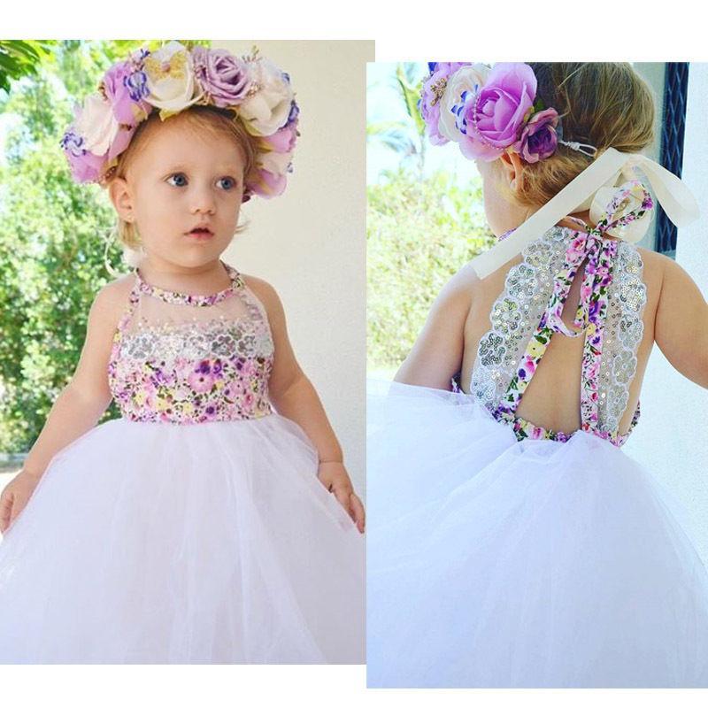 Handmade Tulle Tutu Dress for Baby Girls with Floral Sequins