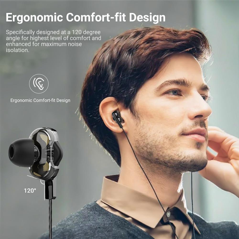 Dual Driver Wired Type-C Earphones with Mic - Black/White