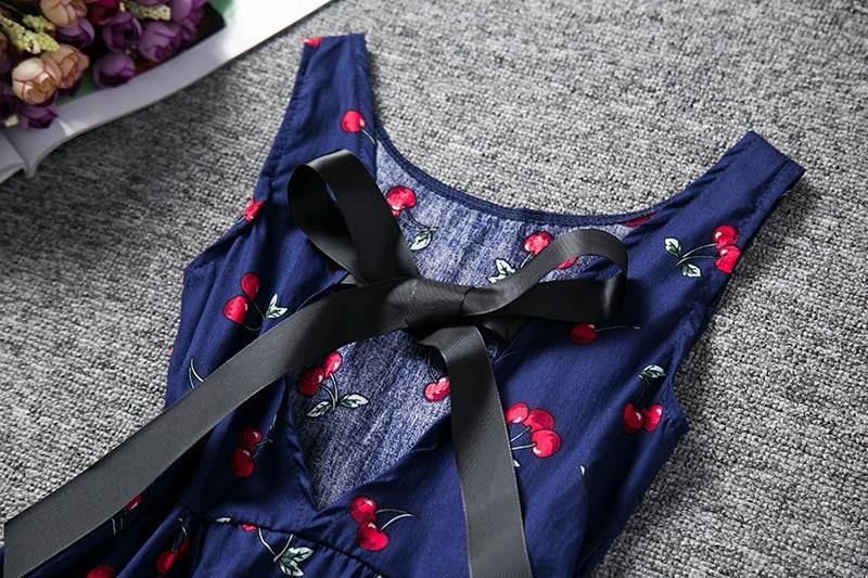 Summer Cherry Print Halter Dress for Girls - Cotton V-Back Style