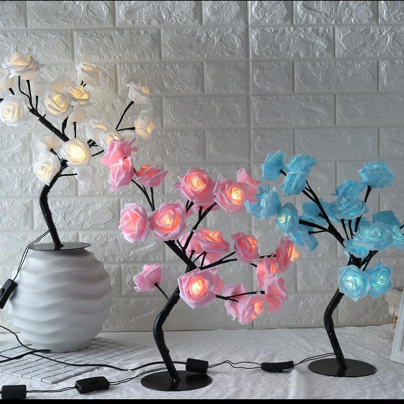Rose Shaped LED Tree Decorative Table Lamp for Living Room Bedroom