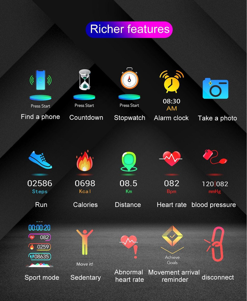 Luxury Metal Smart Watch 1.14" Fitness Tracker Heart Rate Monitor