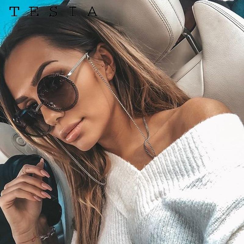 Elegant rimless round sunglasses with zircon embellishments for women