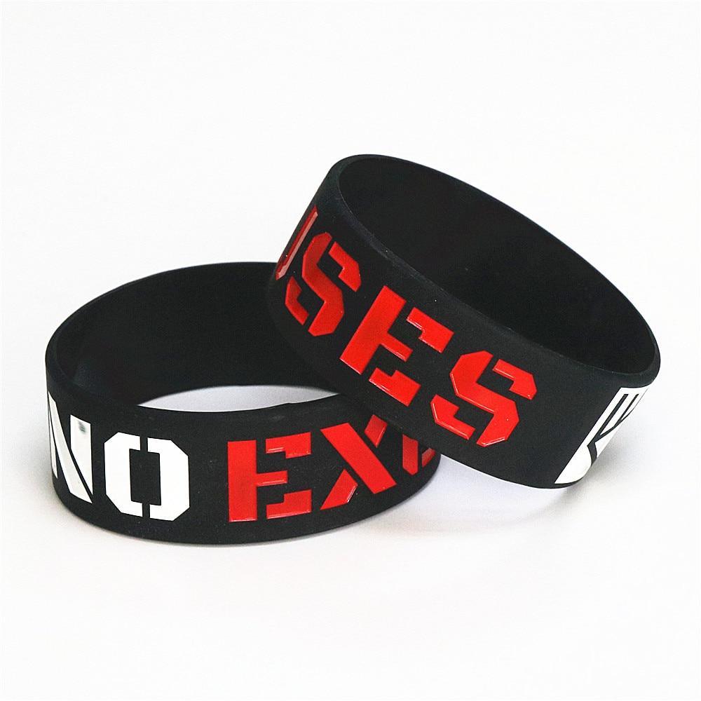 No Excuses Motivational Black Silicone Wristband Sports Bracelet