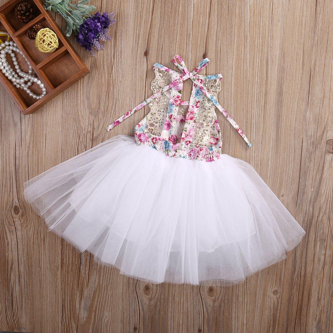 Handmade Tulle Tutu Dress for Baby Girls with Floral Sequins
