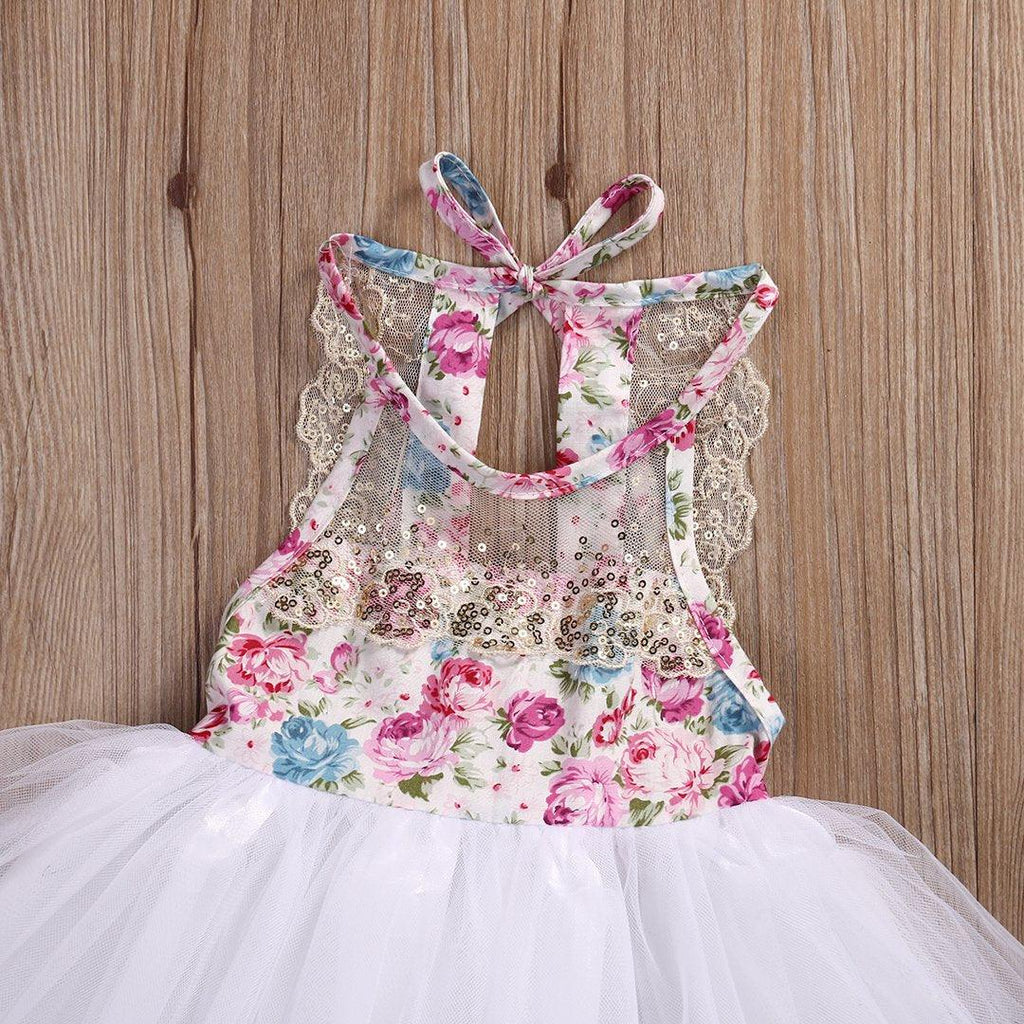 Handmade Tulle Tutu Dress for Baby Girls with Floral Sequins