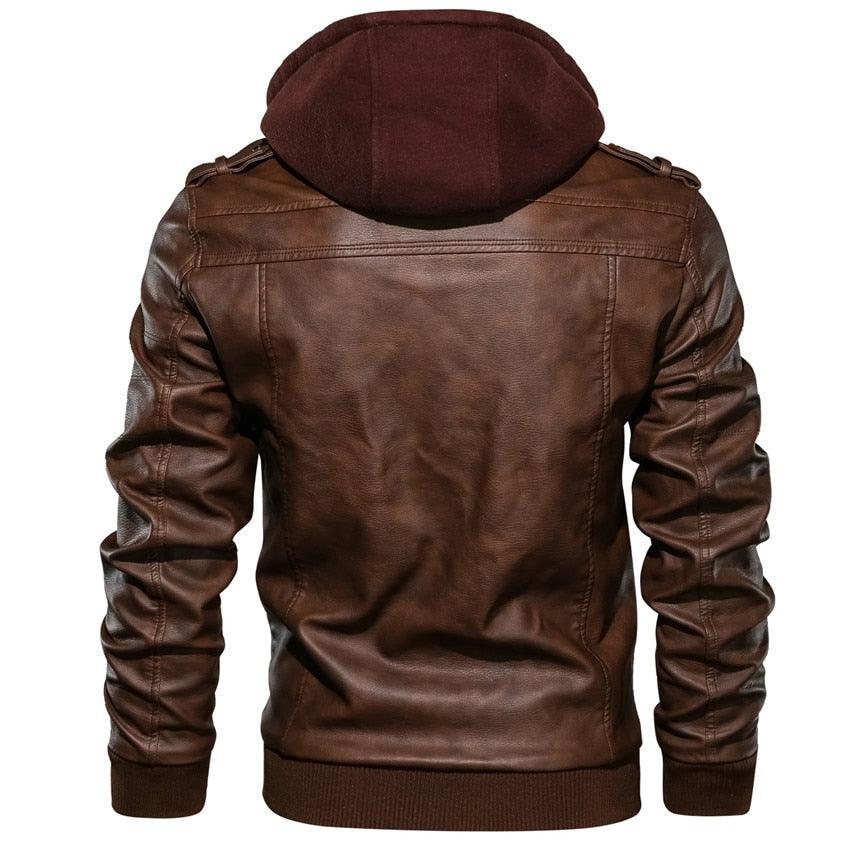 Men's Vintage Style Motorcycle PU Leather Hooded Jacket