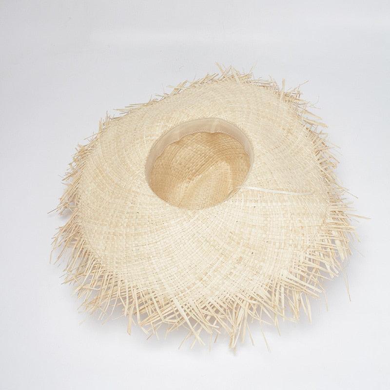 Handmade Vintage Straw Beach Hat with Wide Brim