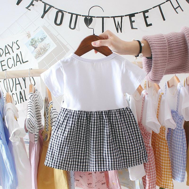 Retro Plaid Toddler Girl Dress - Casual Short Sleeve Birthday Outfit