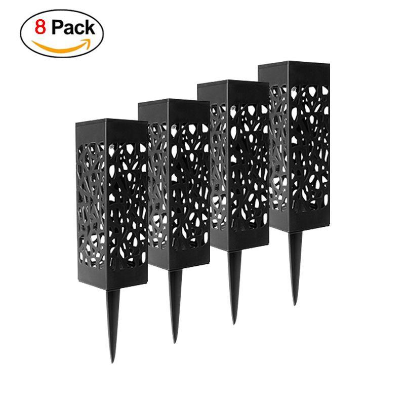 8-Pack Retro Waterproof Solar LED Lamps in Black Stainless Steel