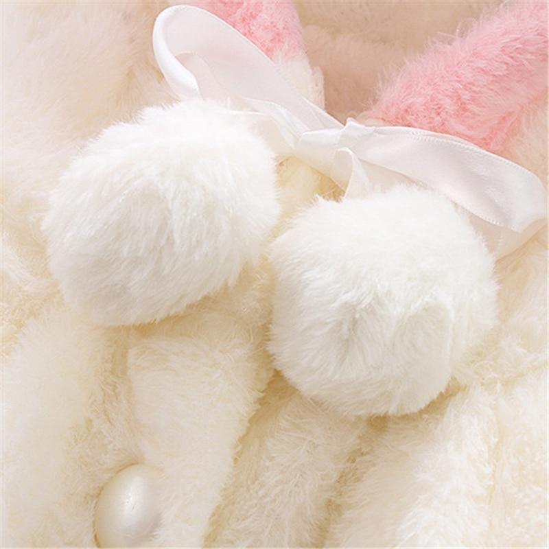 Baby Girl Rabbit Ear Fur Cloak Jacket - Pastel Winter Outerwear