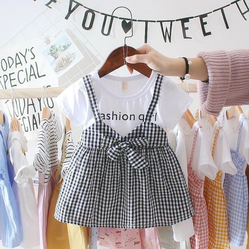 Retro Plaid Toddler Girl Dress - Casual Short Sleeve Birthday Outfit