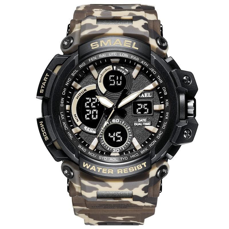 Tactical LED digital sports watch with camo and solid color options.