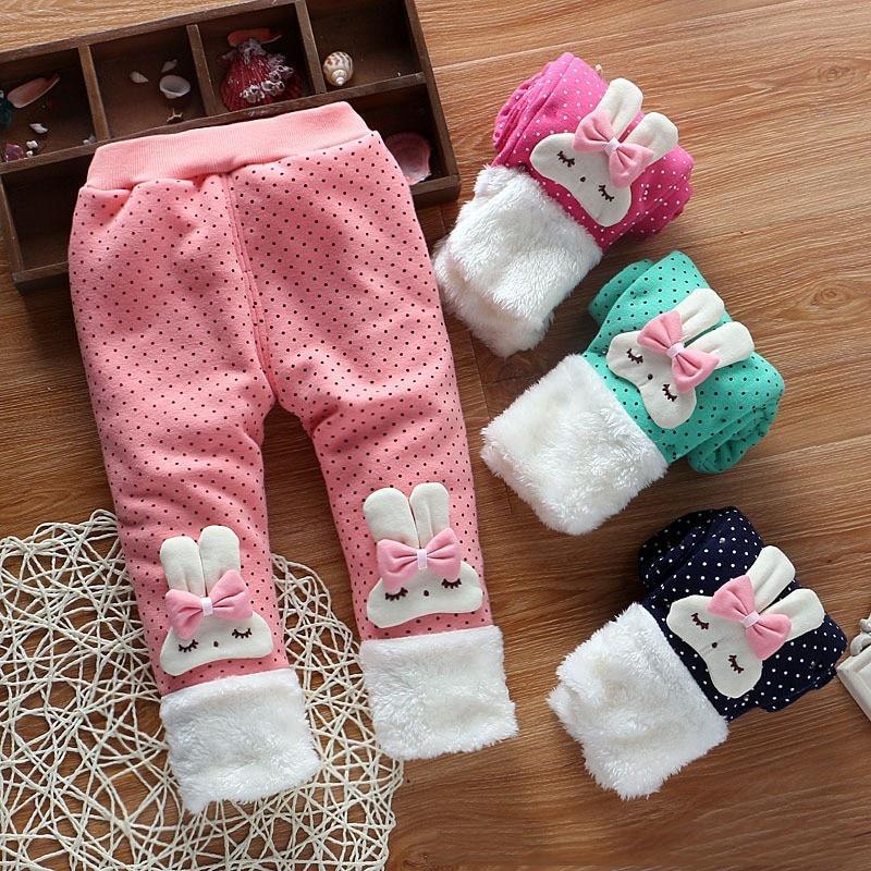 Cute baby girl winter leggings with polka dot pattern
