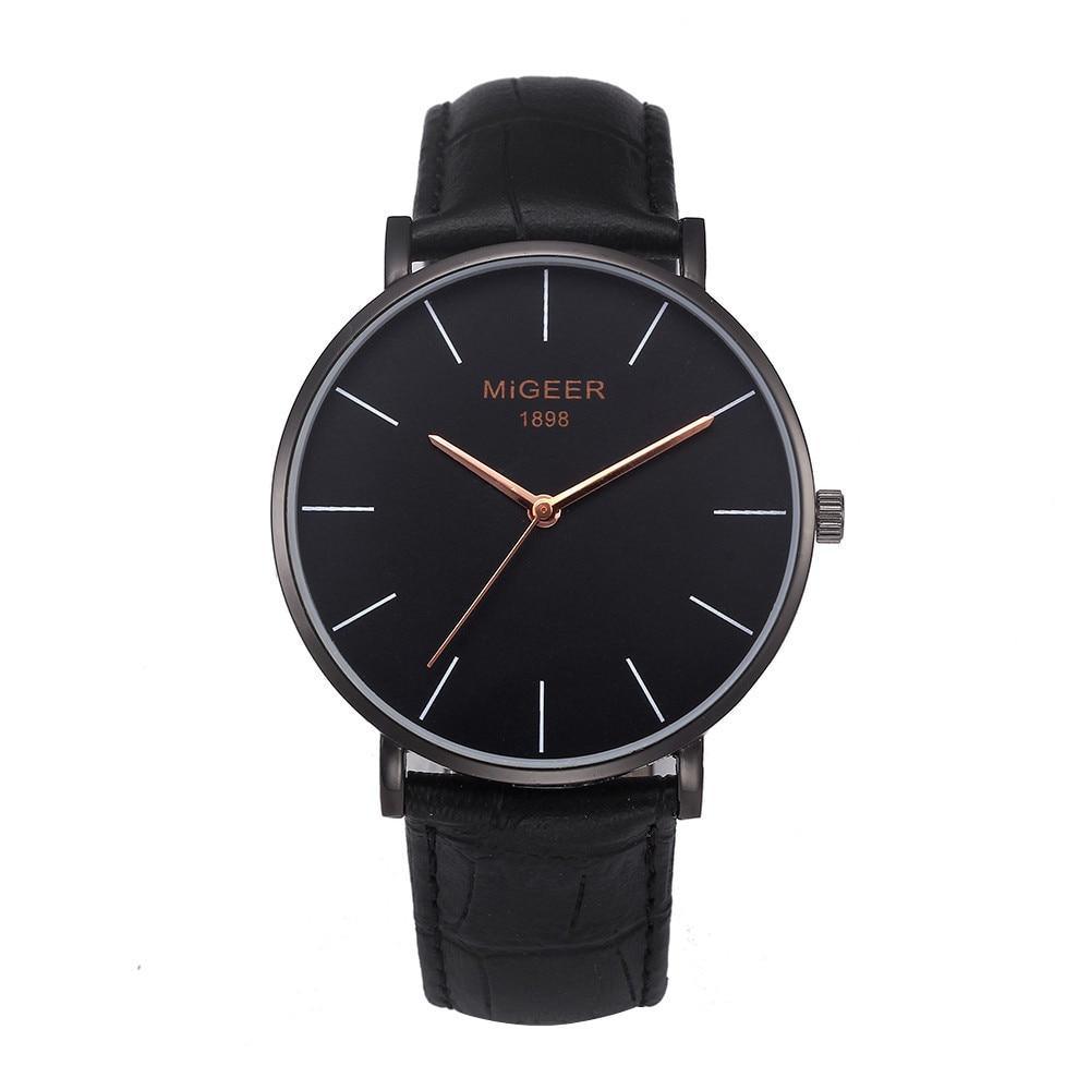 Classic Minimalist Men's Leather Dress Watch - Slim Design