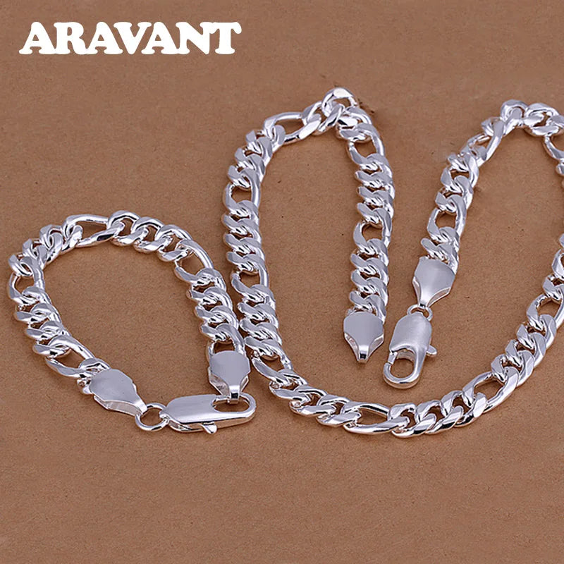 Aravant 925 Silver Simple 6MM 8MM Sideways Necklace Bracelet Chains For Men Women Fashion Jewelry