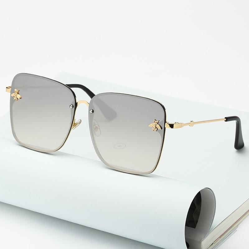 Oversize Rimless Square Bee Sunglasses with UV400 Gradient Lenses